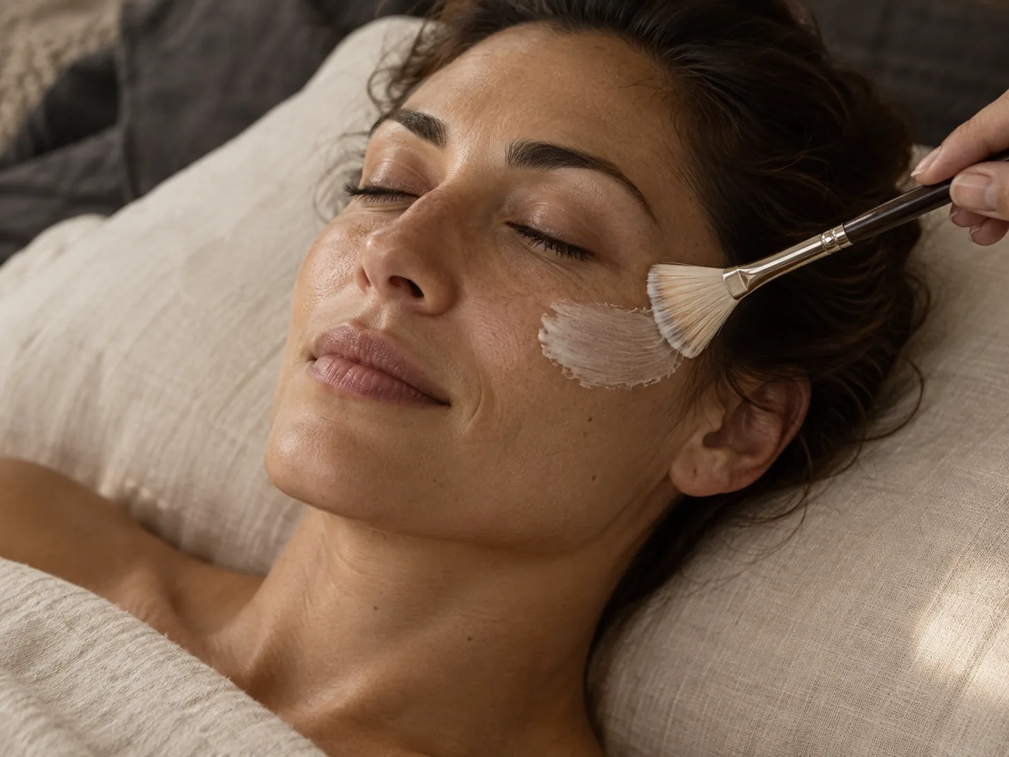 Illustrative facial cleansing with a soft brush and cream.